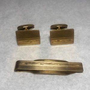 Simmons Gold Overlay Cufflinks Tie Bar Set